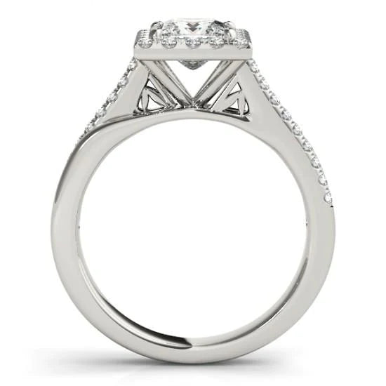 Halo Real Diamond Princess Cut With Accents Engagement Ring 1.50 Carats