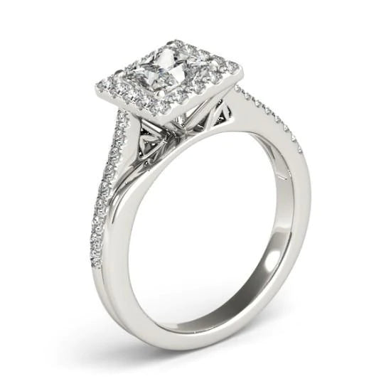 Halo Real Diamond Princess Cut With Accents Engagement Ring 1.50 Carats