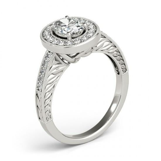 Halo Real Natural Earth Mined Diamond Vintage Style Engagement Ring 1.25 Carat Solid WG 14K