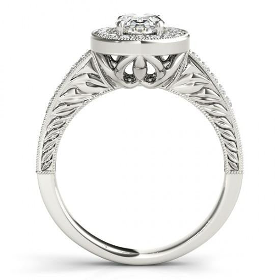 Halo Real Natural Earth Mined Diamond Vintage Style Engagement Ring 1.25 Carat Solid WG 14K
