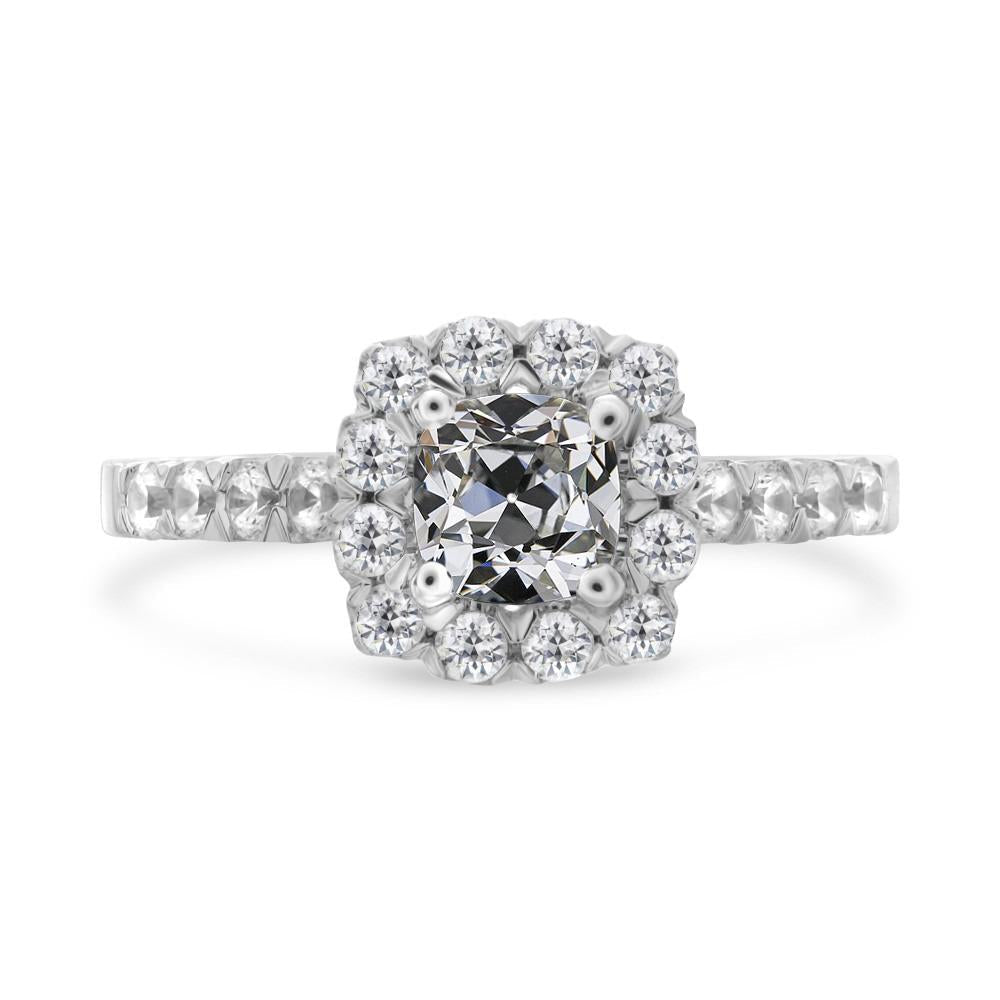 Halo Ring Cushion Old Cut Natura lDiamond Gold Ladies Jewelry 4.50 Carats