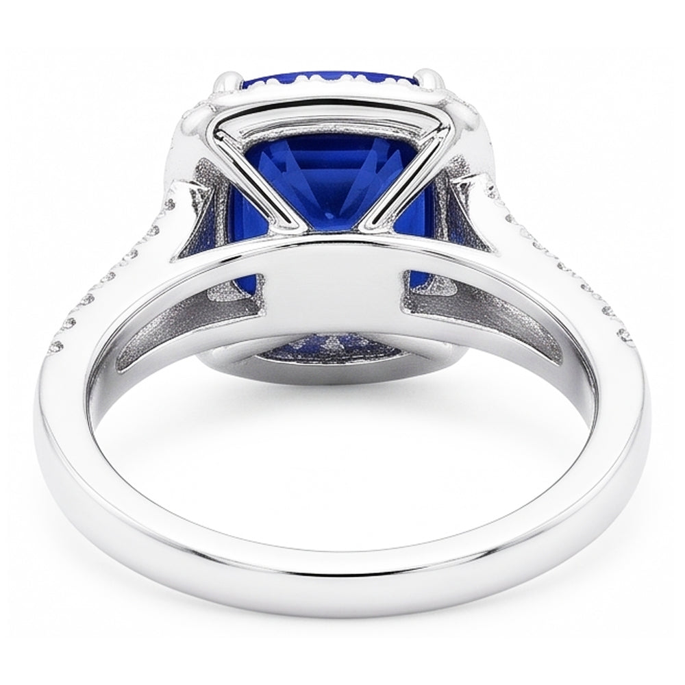 Halo Ring Cushion Sri Lankan Sapphire 4 Carats Split Shank Jewellery