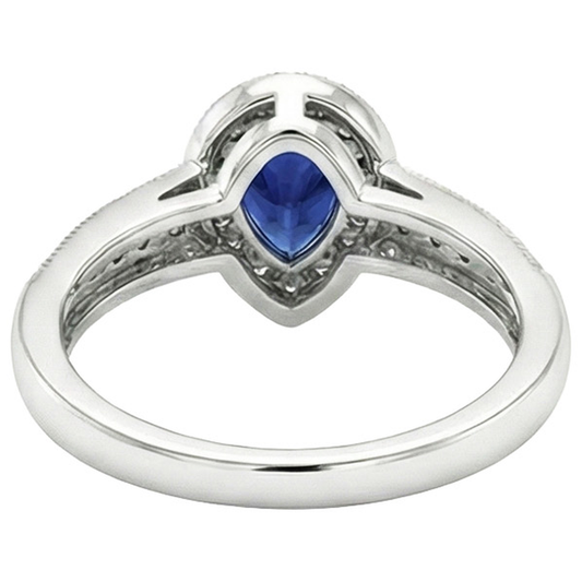 Halo Ring Double Shank Pear Blue Sapphire & Natural Earth Mined DIAMOND ( NOT LAB GROWN )s 2 Carats
