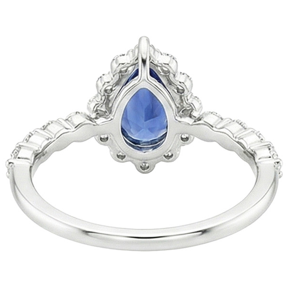 Halo Ring Flower Style Pear Blue Sapphire & Natural Earth Mined Diamonds 5 Carats