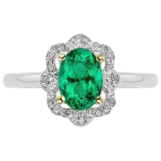 Earth-Mined Emerald Precious Stone Ring 2 ct Two-Tone 14K Gold – front view