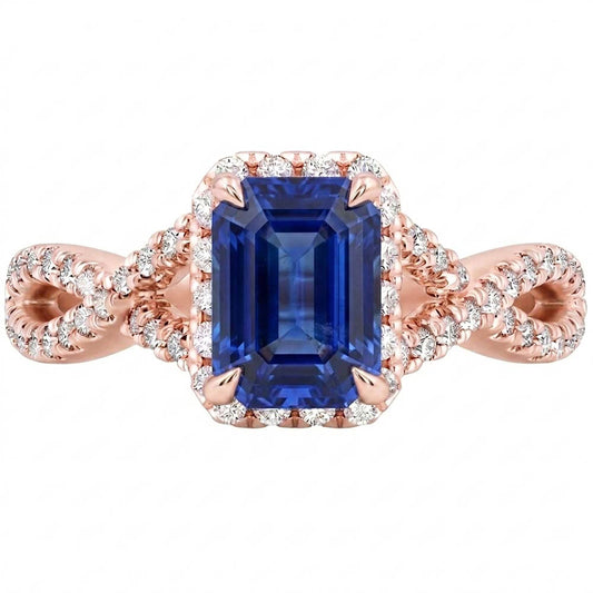 Halo Ring Infinity Style Emerald Blue Sapphire & Natural Earth Mined Diamond 4.50 Carats