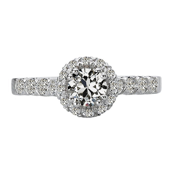 Halo Ring Natural Round Old Mine Cut Diamond Ladies Jewelry 14K Gold 5 Carats