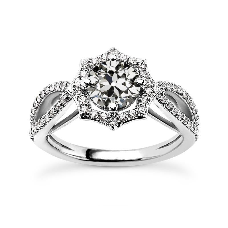 Halo Ring Old Mine Cut Real Natural Earth Mined Diamond Star Style Split Shank 3.25 Carats