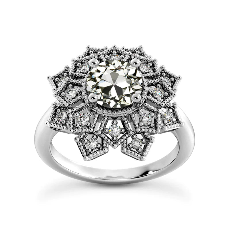 Halo Ring Round Old Cut Diamond Star Vintage Style 4.50 Carats