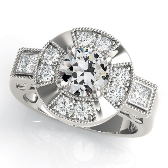 Halo Ring Round Old Miner Real Diamond Filigree Milgrain 14K Gold 5 Carats