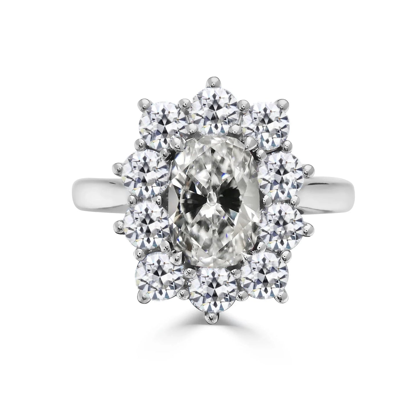 Halo Ring Round & Oval Old Cut Natural Diamond Ring Star Style 4.50 Carats