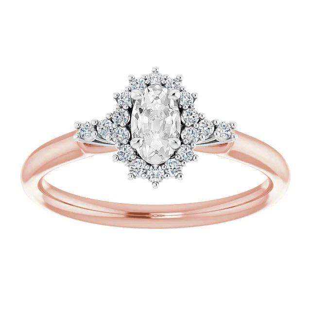 Halo Ring Round & Oval Old Mine Cut Natural Diamonds Star Style 3.90 Carats