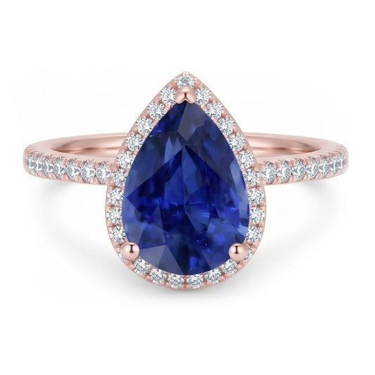 Halo Ring Teardrop Style Ceylon Sapphire & Natural Earth Mined DIAMOND ( NOT LAB GROWN )s 3.75 Carats