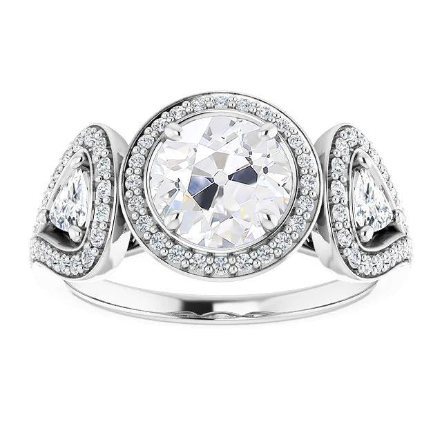Halo Ring Trillion & Round Old Miner Natural Diamonds Prong Set 7.75 Carats