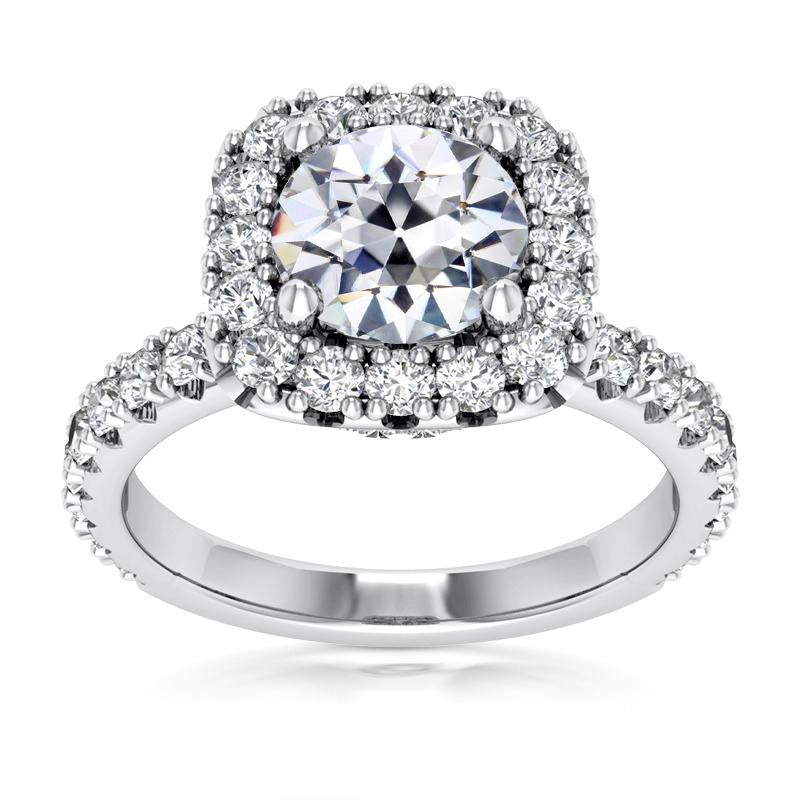 Halo Ring With Accents Old Mine Cut Natural Earth Mined Diamond Fishtail Set 8 Carats