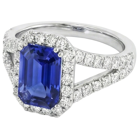 Halo Round IGI CERTIFIED Diamond & Ceylon Color Sapphire Engagement Ring 11.75 Carats