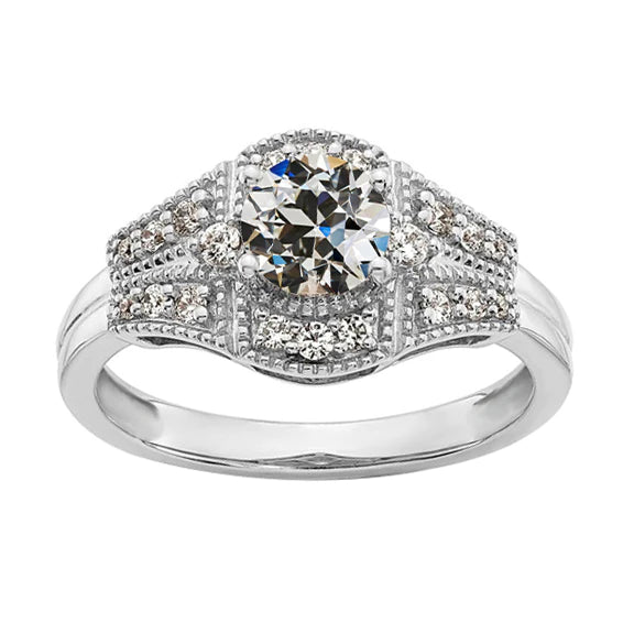 Halo Round Old Cut Natural Diamond Engagement Ring 3 Carats Vintage Style