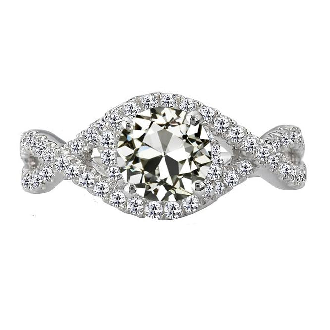 Halo Round Old Cut Natural Earth Mined Diamond Ring Infinity Style 6 Carats 14K Gold