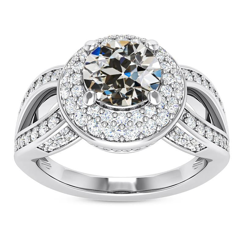 Halo Round Old Cut Real Natural Earth Mined Diamond Ring Split Shank 8 Carats 14K Gold