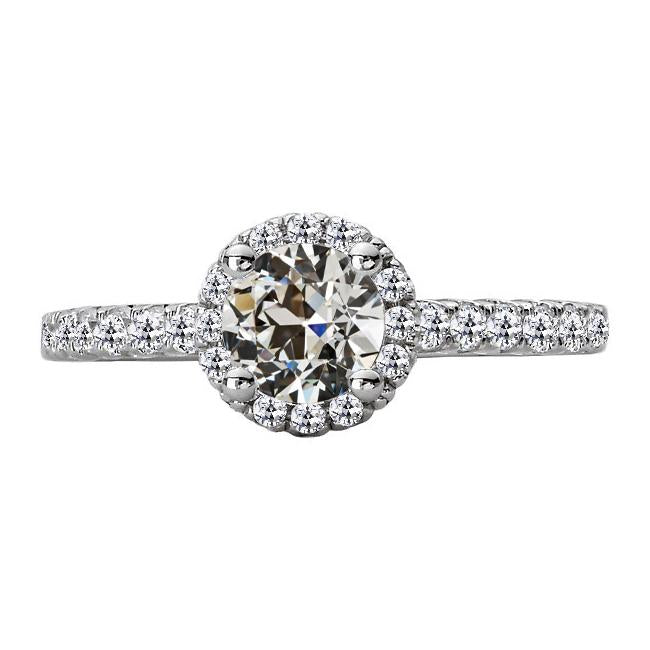 Halo Round Old European Natural Earth Mined Diamond Ring With Accents Gold 5 Carats