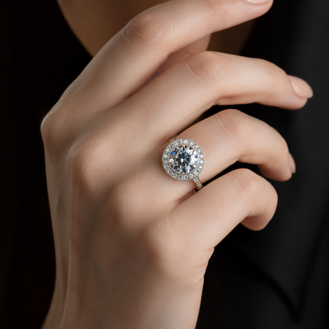 Halo Round Old Mine Cut Natural Earth Mined Diamond Ring Bezel Set 5.50 Carats Jewellery
