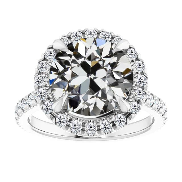 Halo Round Old Mine Cut Real Diamond Ring With Accents Jewelry 11 Carats