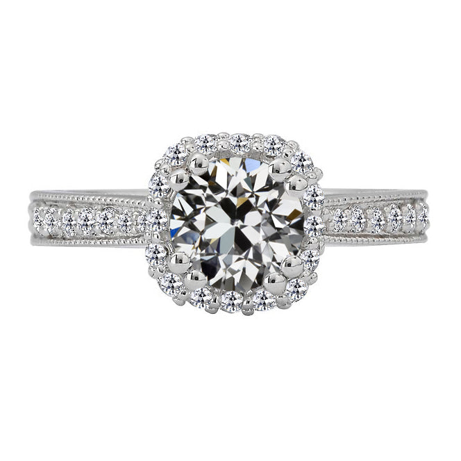 Halo Round Old Miner Natural Diamond Ring Tapered Shank 4.50 Carats
