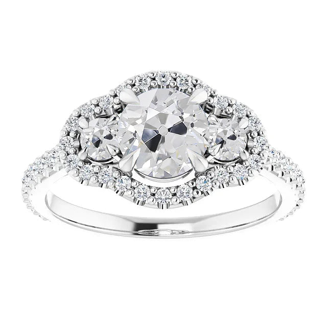 Halo Round Old Miner Real Diamond Ring 3 Stone Style Jewelry 5.25 Carats