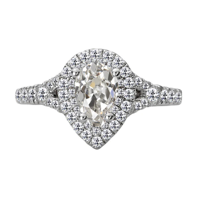 Halo Round & Pear Old Miner Natural Diamond Ring Pave Set 6 Carats