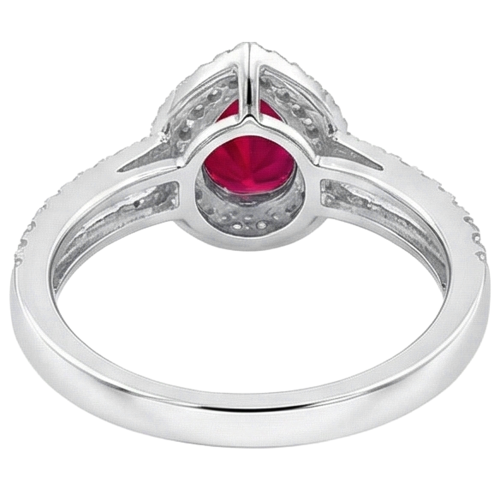 Halo Ruby And Natural Earth Mined Diamonds 4 Carats Engagement Ring Gold 14K