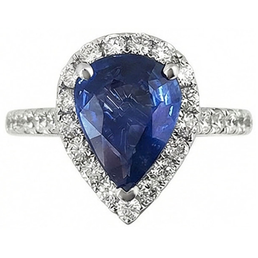 Halo Sapphire Pear Engagement Natural Earth Mined DIAMOND ( NOT LAB GROWN ) Ring