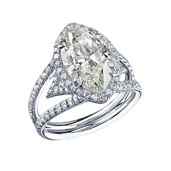 Halo Split Shank Real Diamond Ring 4.51 Carats White Gold 14K