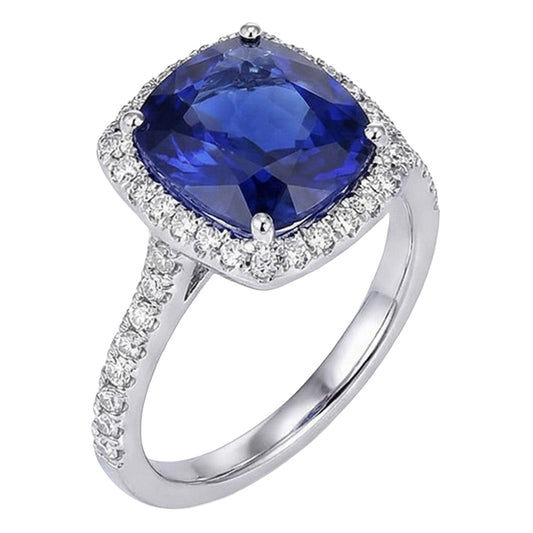 natural round sapphire 7.80ct ring front view