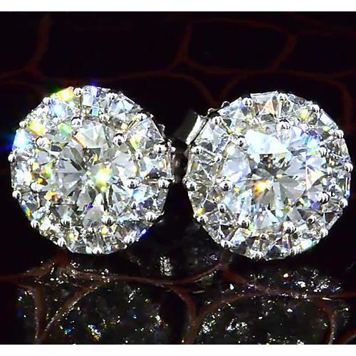 Halo Style Genuine Round Diamond Stud Earring 3.50 Carats White Gold 14K