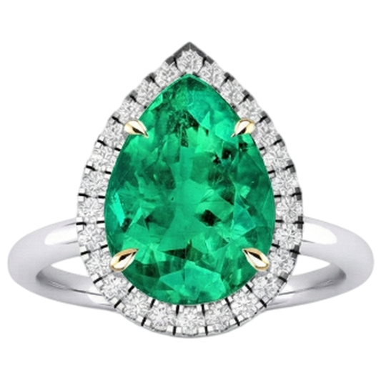Fine Emerald Precious Stone Ring 3-ct Two-Tone 14K Gold – front view