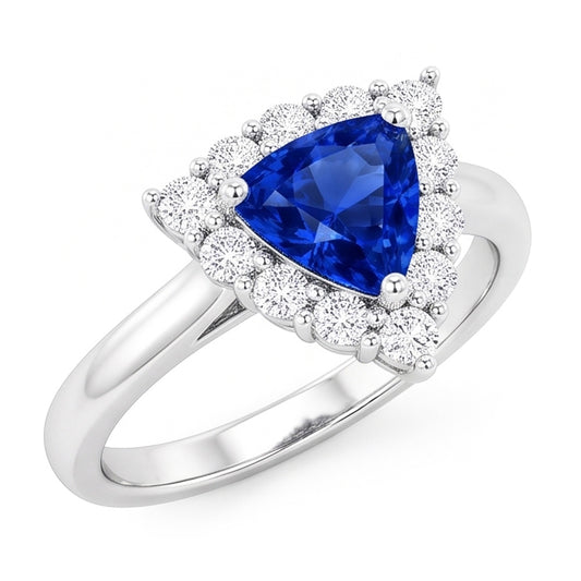 Halo Trillion Blue Sapphire Ring 2.50 Carats Round Natural Earth Mined Diamond Jewellery