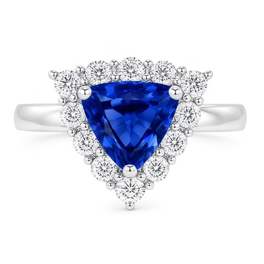 Halo Trillion Blue Sapphire Ring 2.50 Carats Round Natural Earth Mined Diamond Jewellery
