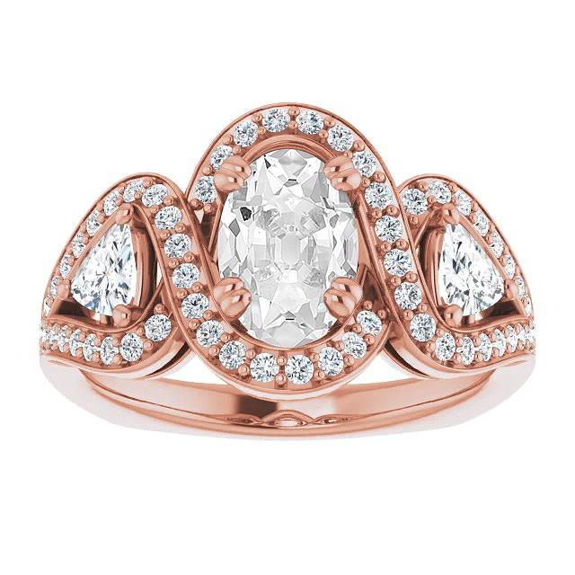 Halo Trillion & Oval Old Miner Natural Diamond Ring Prong Set 9.75 Carats