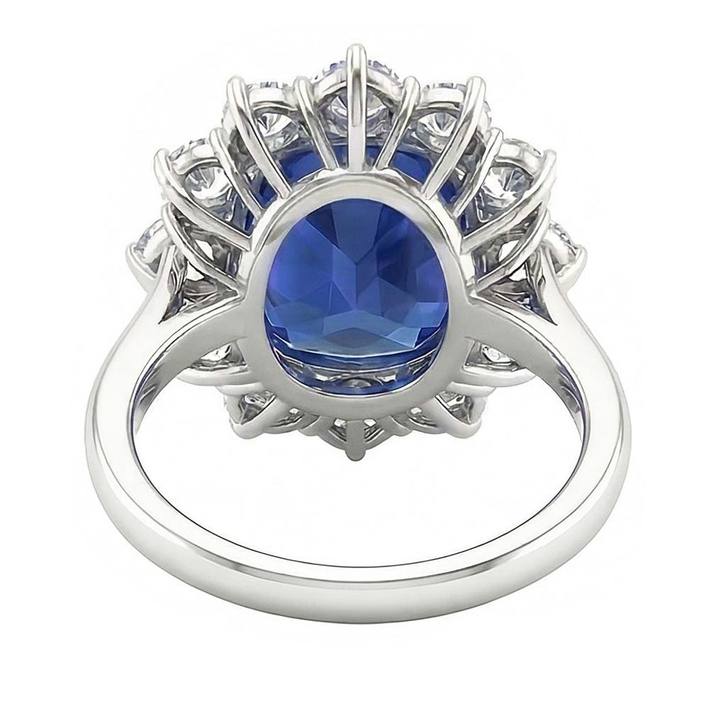 Halo Wedding Ring Cushion Blue Sapphire 6 Carats Flower Style Natural Earth Mined Diamonds