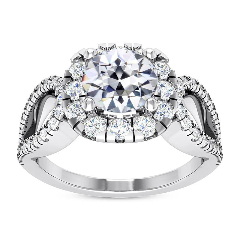 Halo Wedding Ring Round Old Miner Natural Earth Mined Diamond Split Shank 7.25 Carats