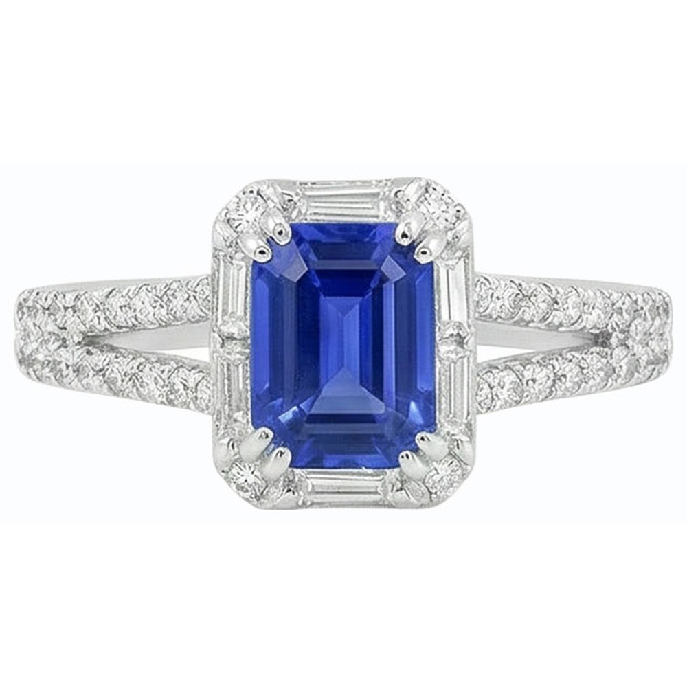 Halo Wedding Ring Split Shank Sri Lankan Sapphire & Natural Earth Mined Diamonds 3 Carats