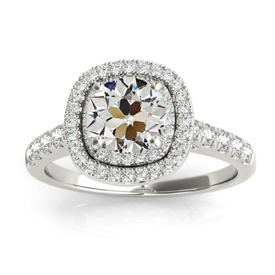 Halo Wedding Ring With Accents Round Old Cut Natural Earth Mined Diamond 5 Carats