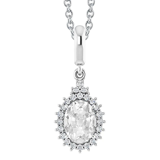 Halo Women's Jewelry Genuine Diamond Pendant Oval Old Miner 4.50 Carats 14K
