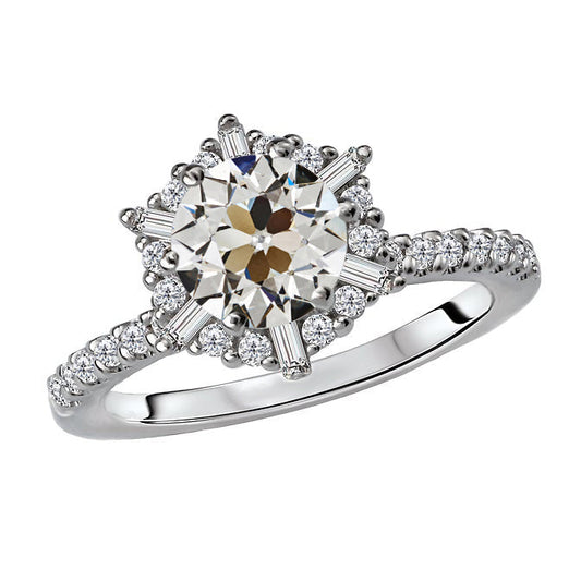 Fine Diamond Antique Cushion Halo Ring in 14 Karat White Gold – main view