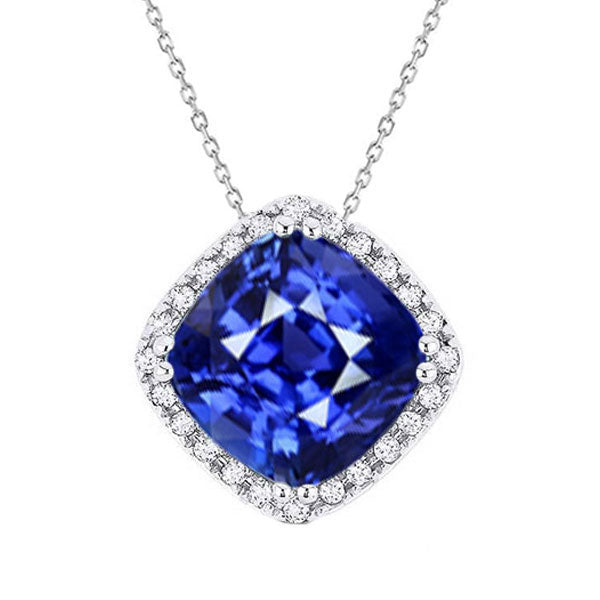Blue Sapphire Stone Pendant Necklace 5-ct 14 Karat White Gold – main view