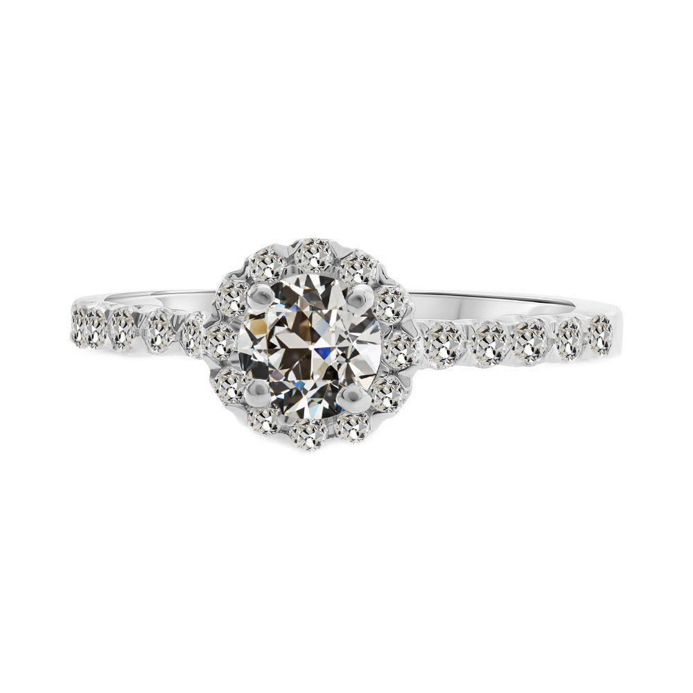 Brilliant Diamond Antique Cushion Halo Setting Ring in 14K White Gold – main view