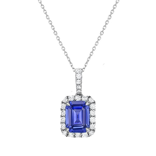 Blue Sapphire Stone Pendant Necklace 1-ct 14K White Gold – main view