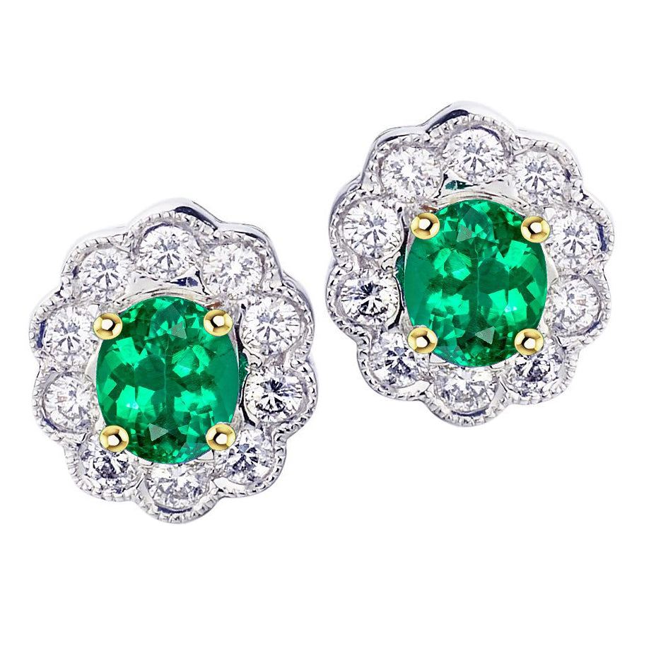 Emerald Oval Gemstone Earring in 14 Karat Two Tone Gold – main view