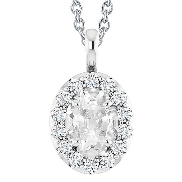 Halo Genuine Diamond Pendant Oval Old Mine cut 6.50 Carats White Gold 14K