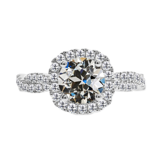 Diamond Old Mine Cut Halo Ring in 14K White Gold – main view